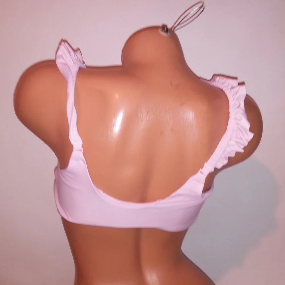 Aerie Swim Bikini Top Large Bralette Style Light Pink Scoop Ruffle Straps